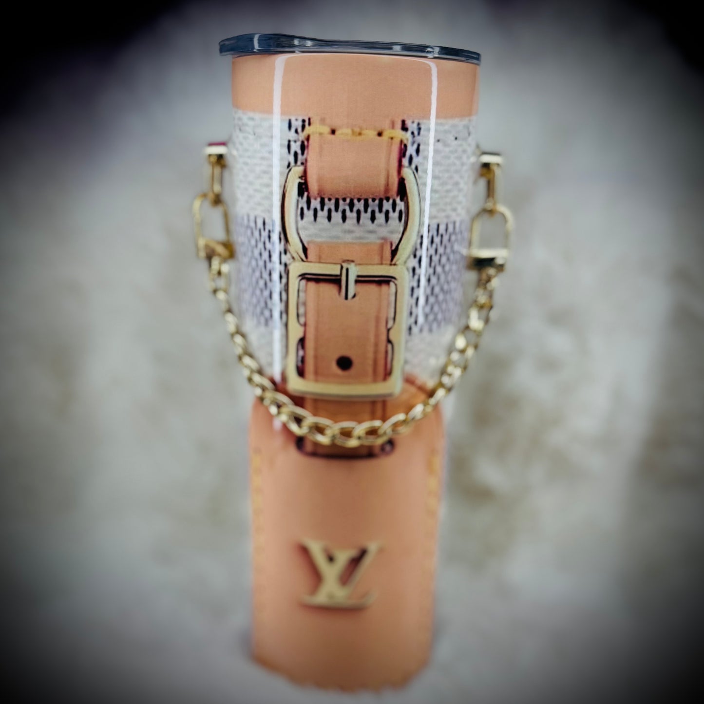 20oz tumbler - LV W/gold chain (checkered)