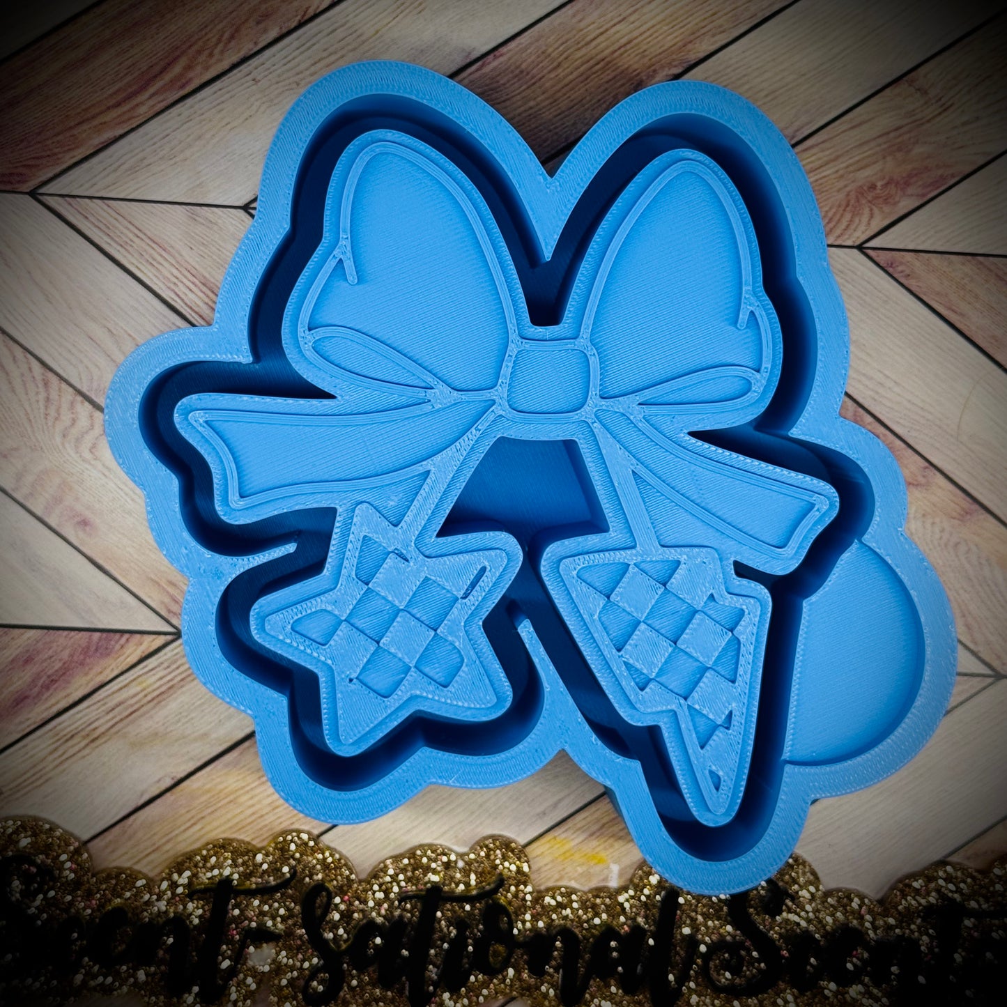 Checkered Star/bolt cherry bow mold(411)
