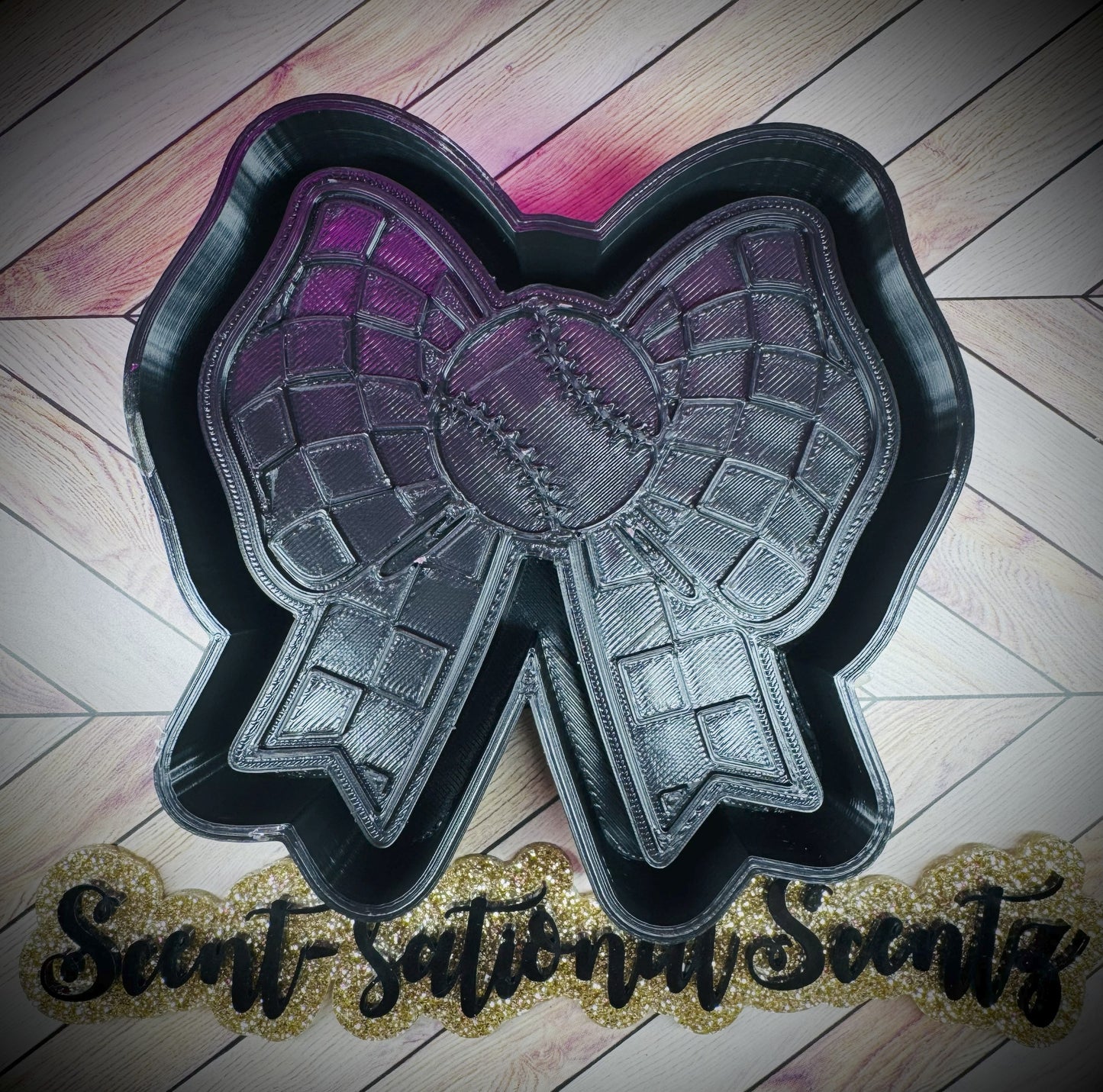 Baseball/Softball Checkered Bow Freshie Mold