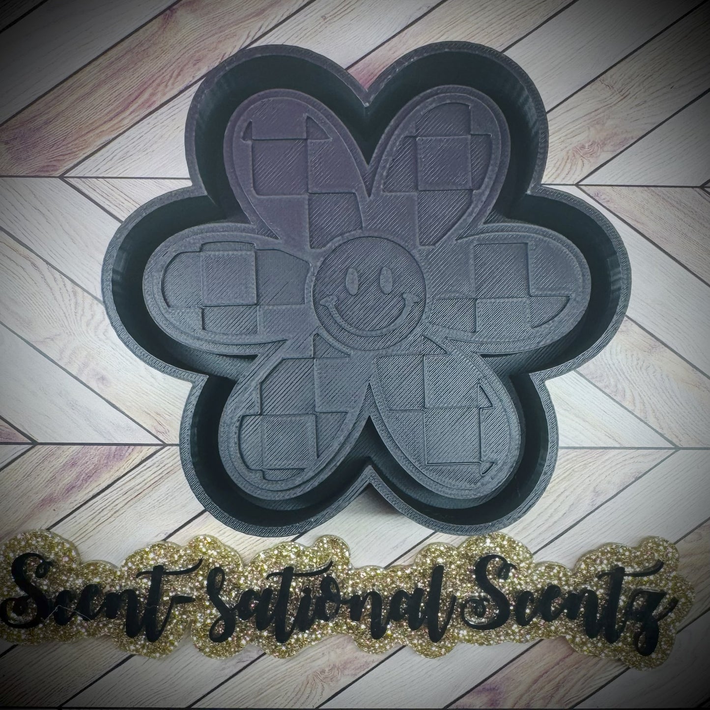 Checkered Flower Happy Face Freshie Mold(78)
