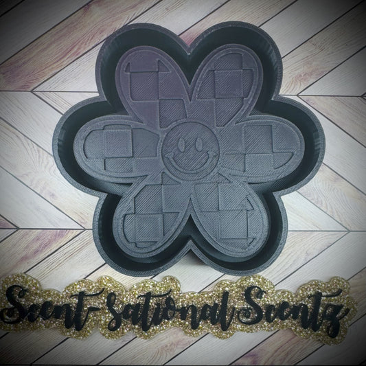 Checkered Flower Happy Face Freshie Mold(78)