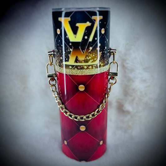 20oz tumbler - LV W/gold chain (red/blk)
