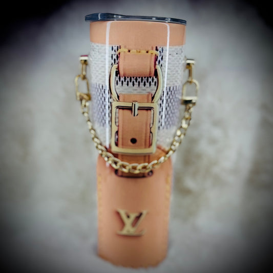 20oz tumbler - LV W/gold chain (checkered)