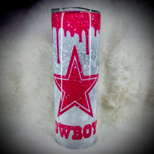 20oz tumbler - Cowboys pink/silver glitter drip