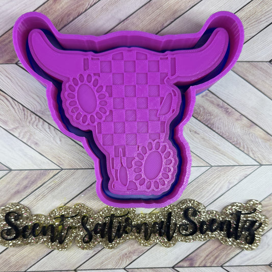 Checkered Turquoise Bull Skull Freshie Mold(113)